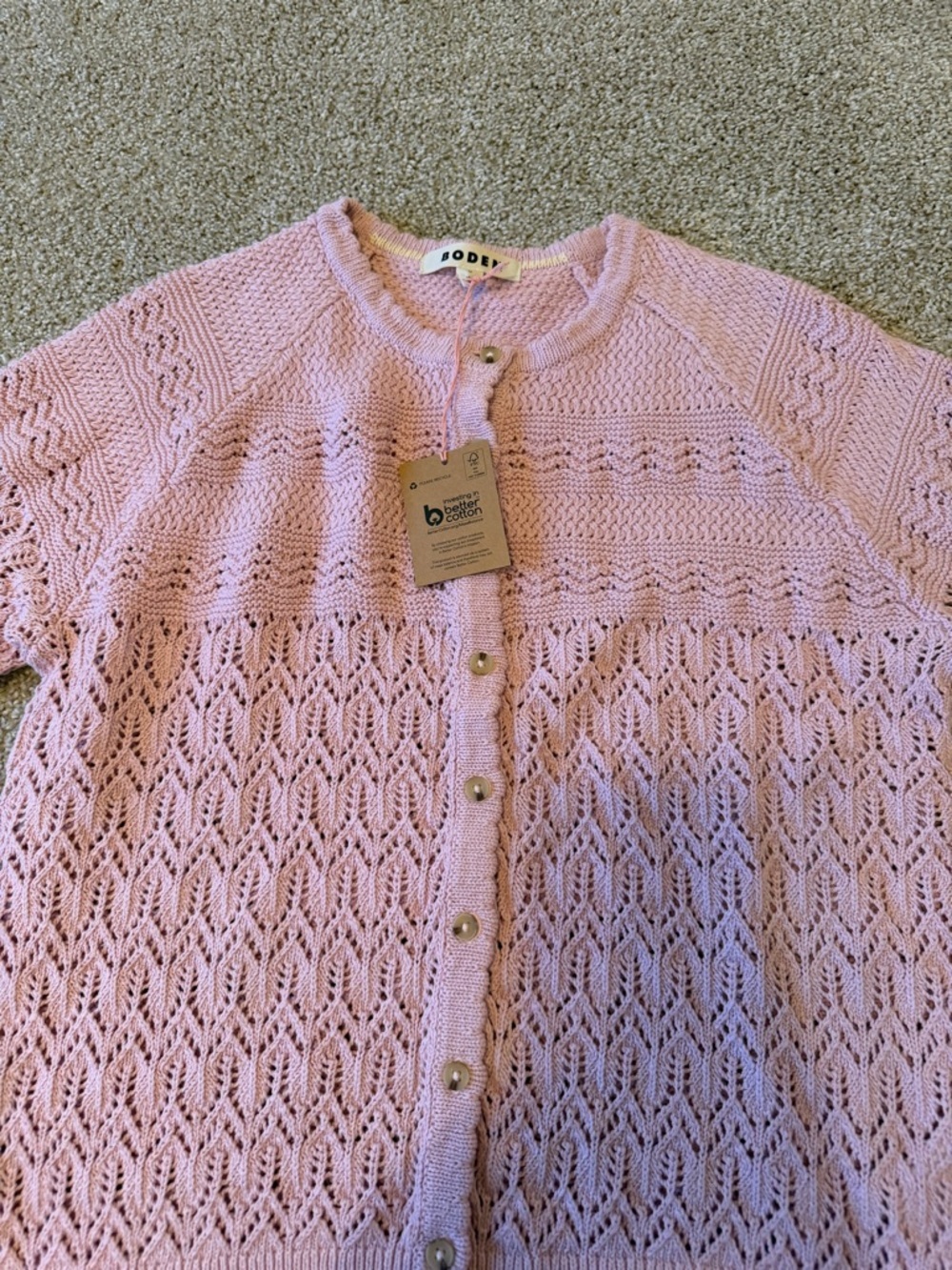 Boden Pink Elodie Stitch Crew 100% Cotton Cardigan M NWT - Picture 6 of 7
